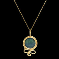 Daniel Spirer 18K and 22K Yellow Gold Spectrolite Carved Moon Face and Emerald Pendant