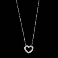 18K White Gold Estate Diamond Open Heart Pendant Necklace