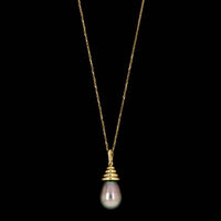 18K Yellow Gold Estate Cultured Gray Baroque South Sea Pearl Pendant Necklace