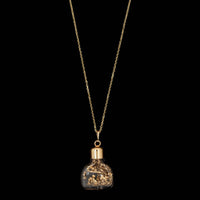 14K Yellow Gold Estate Bottle with Gold Flakes Pendant Necklace
