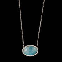14K White Gold Estate Larimar and Diamond Pendant Necklace