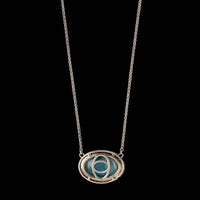 14K White Gold Estate Larimar and Diamond Pendant Necklace