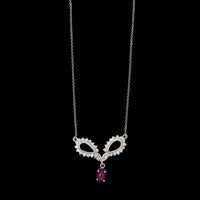 14K White Gold Estate Ruby and Diamond Necklace