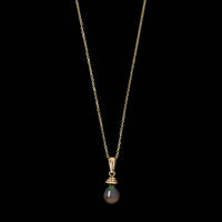 14K Yellow Gold Estate Cultured Black Pearl Pendant Necklace