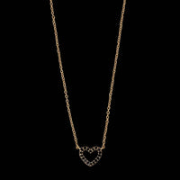 14K Yellow Gold Estate Black Diamond Heart Pendant Necklace