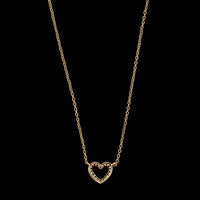 14K Yellow Gold Estate Black Diamond Heart Pendant Necklace
