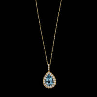 18K Yellow Gold Estate Aquamarine and Diamond Pendant Necklace