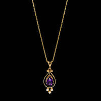 14K Yellow Gold Estate Amethyst and Diamond Pendant Necklace