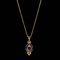 14K Yellow Gold Estate Amethyst and Diamond Pendant Necklace