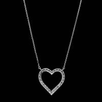 14K White Gold Estate Diamond Heart Pendant Necklace