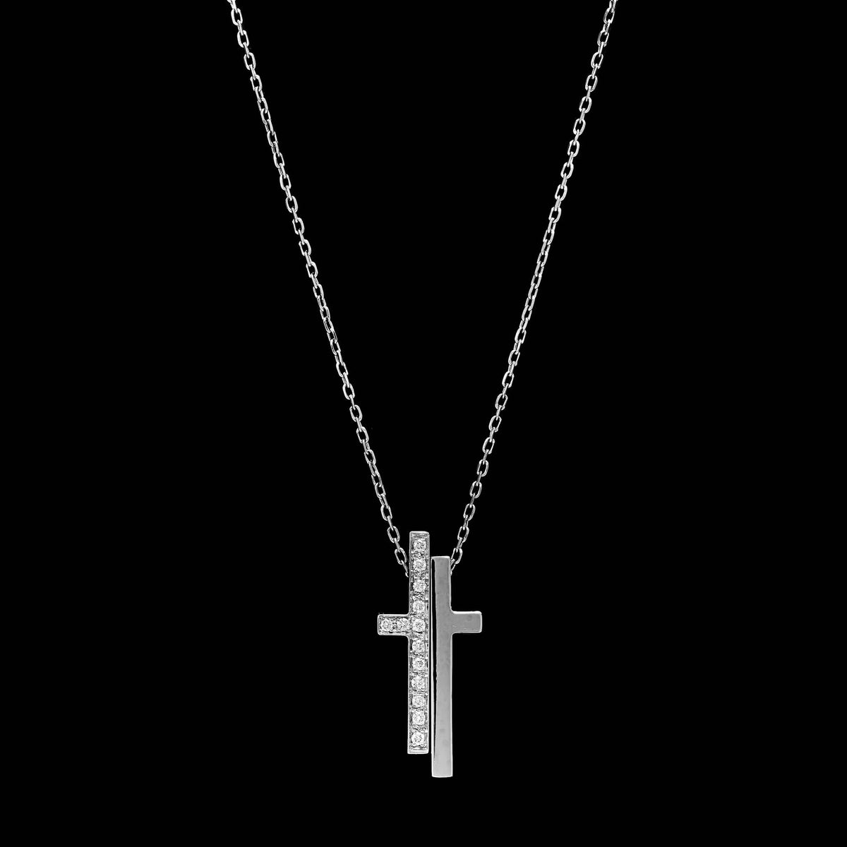 Gucci 18K White Gold Estate Diamond Cross Pendant Necklace