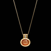 14K Yellow Gold Estate Orange Cat's Eye Moonstone and Diamond Pendant Necklace