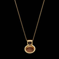 14K Yellow Gold Estate Orange Cat's Eye Moonstone and Diamond Pendant Necklace