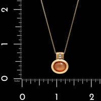 14K Yellow Gold Estate Orange Cat's Eye Moonstone and Diamond Pendant Necklace