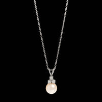 14K White Gold Estate Cultured Pearl and Diamond Pendant Necklace&nbsp;
