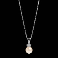 14K White Gold Estate Cultured Pearl and Diamond Pendant Necklace&nbsp;