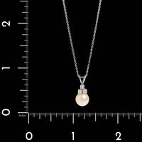 14K White Gold Estate Cultured Pearl and Diamond Pendant Necklace&nbsp;