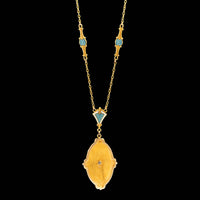 Antique 14K Yellow Gold Estate Diamond and Pearl Guilloche Enamel Necklace