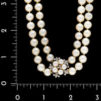 14K White Gold Estate Cultured Pearl and Diamond Necklace