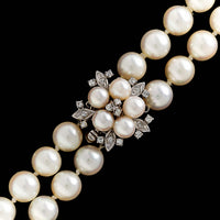 14K White Gold Estate Cultured Pearl and Diamond Necklace