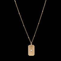 Zoe Chico 14K Yellow Gold Estate Dog Tag Diamond Pendant Necklace