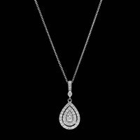 14K White Gold Estate Pear Shape Double Halo Diamond Pendant Necklace