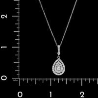 14K White Gold Estate Pear Shape Double Halo Diamond Pendant Necklace