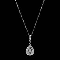 14K White Gold Estate Pear Shape Double Halo Diamond Pendant Necklace