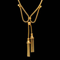 Vintage 18K Yellow Gold Estate Snake Chain Tassel Necklace