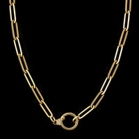 18K Yellow Gold Estate Diamond Paperclip Link Necklace