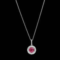 14K White Gold Estate Pink Tourmaline and Diamond Pendant Necklace