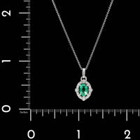 14K White Gold Estate Emerald and Diamond Pendant Necklace