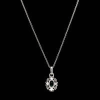 14K White Gold Estate Emerald and Diamond Pendant Necklace