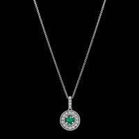 14K White Gold Estate Emerald and Diamond Pendant Necklace