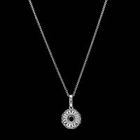 14K White Gold Estate Emerald and Diamond Pendant Necklace