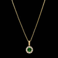 14K Yellow Gold Estate Tsavorite and Diamond Pendant Necklace