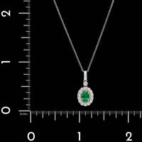 14K White Gold Estate Emerald and Diamond Pendant Necklace