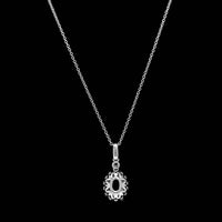 14K White Gold Estate Emerald and Diamond Pendant Necklace