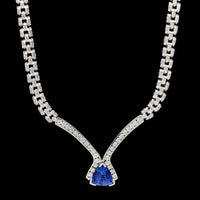 14K White Gold Estate Tanzanite and Diamond Necklace