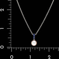 Mikimoto 18K White Gold Estate Akoya Cultured Pearl and Sapphire Morning Dew Pendant Necklace