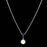Mikimoto 18K White Gold Estate Akoya Cultured Pearl and Sapphire Morning Dew Pendant Necklace