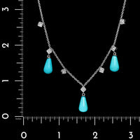 14K White Gold Estate Blue Bead and Diamond Necklace