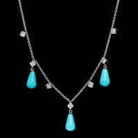 14K White Gold Estate Blue Bead and Diamond Necklace