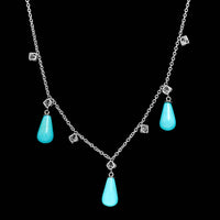 14K White Gold Estate Blue Bead and Diamond Necklace
