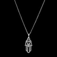 14K White Gold Estate Diamond Hand of Hamsa Pendant Necklace