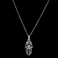 14K White Gold Estate Diamond Hand of Hamsa Pendant Necklace