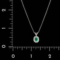 14K White Gold Estate Emerald and Diamond Pendant Necklace