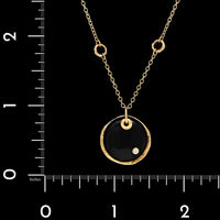 14K Yellow Gold Estate Onyx and Diamond Pendant Necklace