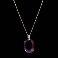 18K Yellow Gold Estate Amethyst and Diamond Pendant Necklace
