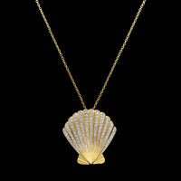 14K Yellow Gold Estate Diamond Shell Pendant Necklace